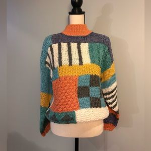 Vintage 80s color block patchwork sweater